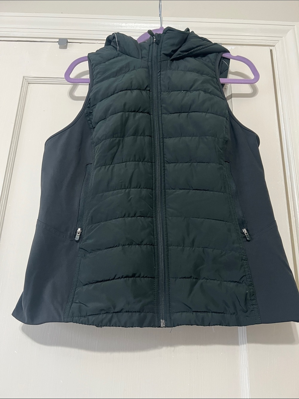 Tangerine Sleeveless Quilted Hooded Puffer Vest - Dark Green